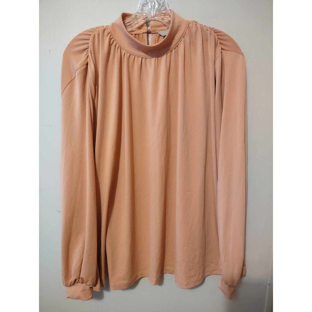 H&M | Stant Up Collar Long Sleeve Tan Blouse Size Medium